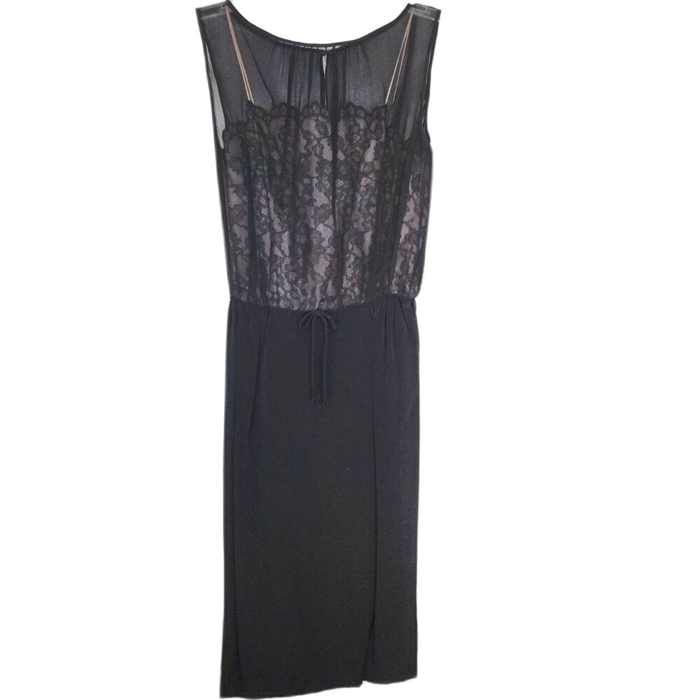 Vintage 60's Black Sleeveless Sheer Top Midi Dress Size 11